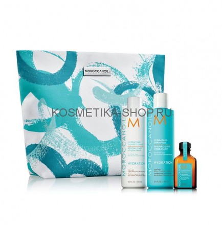 Moroccanoil Hydrating Набор в косметичке весенний 2020 Увлажнение (шампунь 250 мл, кондиционер 250 мл, масло 25 мл)