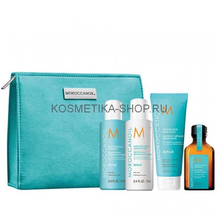 Moroccanoil Travel Kit Repair Набор дорожный Восстанавливающий в косметичке (шампунь 70 мл + кондиционер 70 мл + маска, 75 мл + Масло 25 мл)